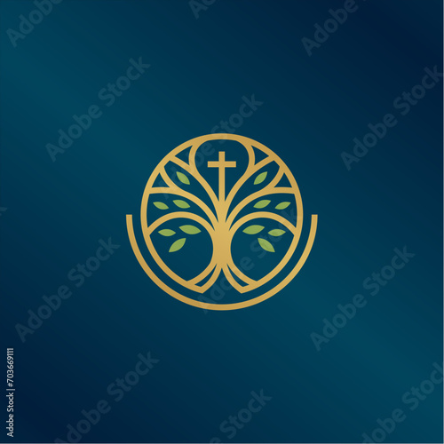church cross and seed leaf logo design creative idea