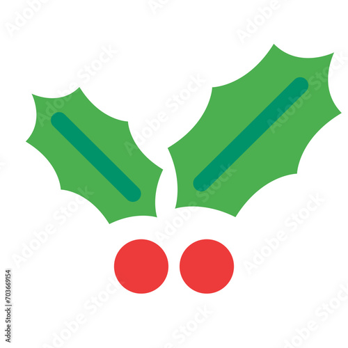 クリスマス、ヒイラギを表すカラースタイルのアイコン