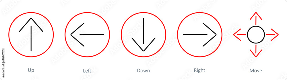 A set of 5 Direction icons as up, left, down A set of 5 Direction icons as up, left, down