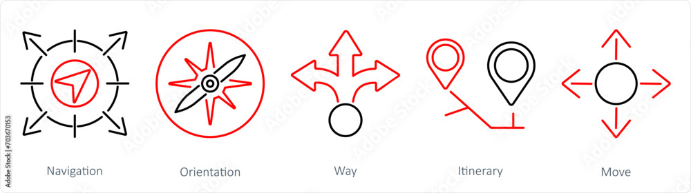 A set of 5 Direction icons as navigation, orientation, way A set of 5 Direction icons as navigation, orientation, way