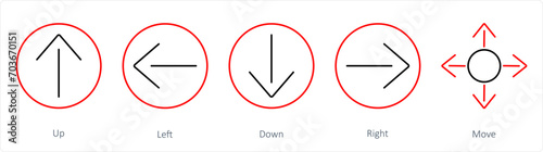 A set of 5 Direction icons as up, left, down