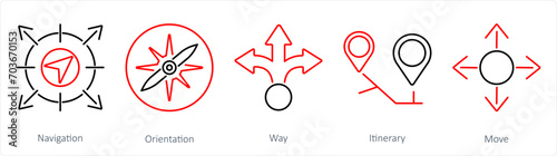 A set of 5 Direction icons as navigation, orientation, way photo