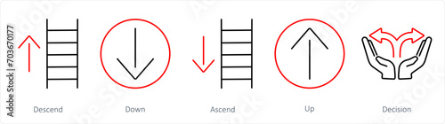 A set of 5 Direction icons as descend, down, ascend