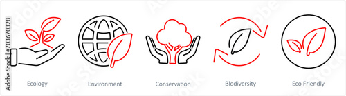 A set of 5 Ecology icons as ecology, environment, conservation