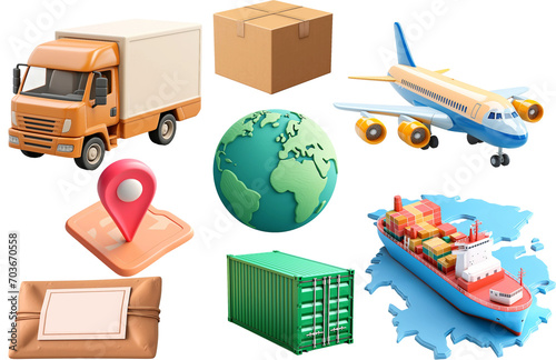 Global shipping 3d illustration icon set