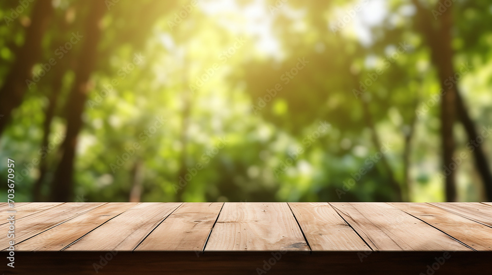 perspective of wooden board empty table blurred background with sunlight perspective of wooden board empty table blurred background with sunlight