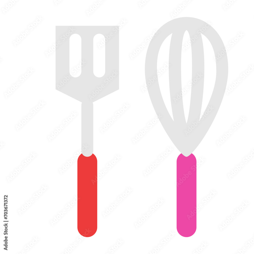 Fototapeta premium 料理、フライ返し、泡立て器を表すカラースタイルのアイコン
