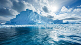Iceberg panorama in Arctic Ocean, dramatic polar landscape, perfect for nature backgrounds, climate change themes. AI Generative