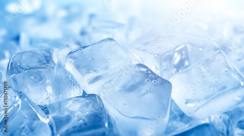 Crystal-clear ice cubes with refreshing condensation, perfect for cooling summer drinks or cold beverage themes. AI Generative