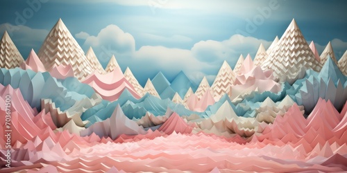 Background featuring pastel colors in a zigzag pattern, reminiscent of craft paper, adding a touch of whimsy and charm to the scene.