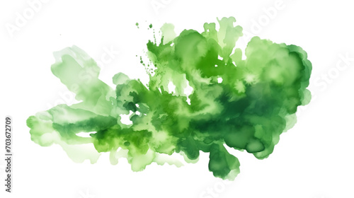 Different shades of green watercolor are splashed with ink strokes on a transparent background .watercolor painting background.