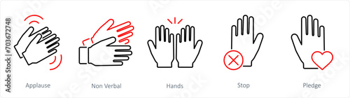 A set of 5 Hands icons as applause, non verbal, hands