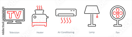 A set of 5 Home Appliance icons as television, heater, air conditioning