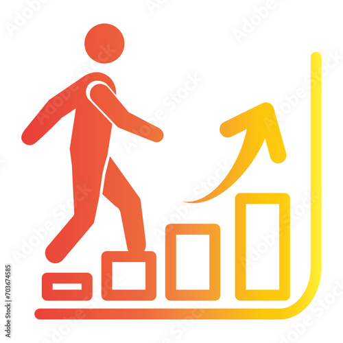 Business icon on line gradient style. personal progress in life improving and learning by doing something climbing up for ambition and growth