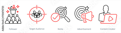 A set of 5 Influencer icons as follower, target audience