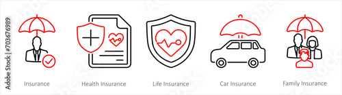 A set of 5 Insurance icons as insurance, health insurance, life insurance