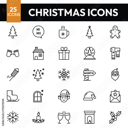 
Christmas - thin line vector icon set. Editable stroke. Pixel Perfect. The set contains such icons as Santa Claus, Christmas, Gift, Reindeer, Christmas Tree, and Snowflake. Christmas icons, vector