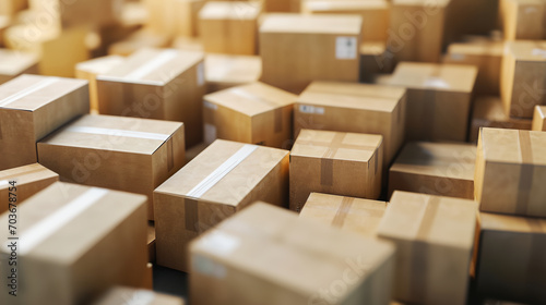 brown cardboard boxes stacked on each other. Shopping delivery concept photo