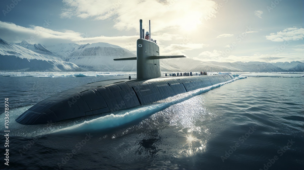 A nuclear submarine surfacing in the ocean A nuclear submarine surfacing in the ocean