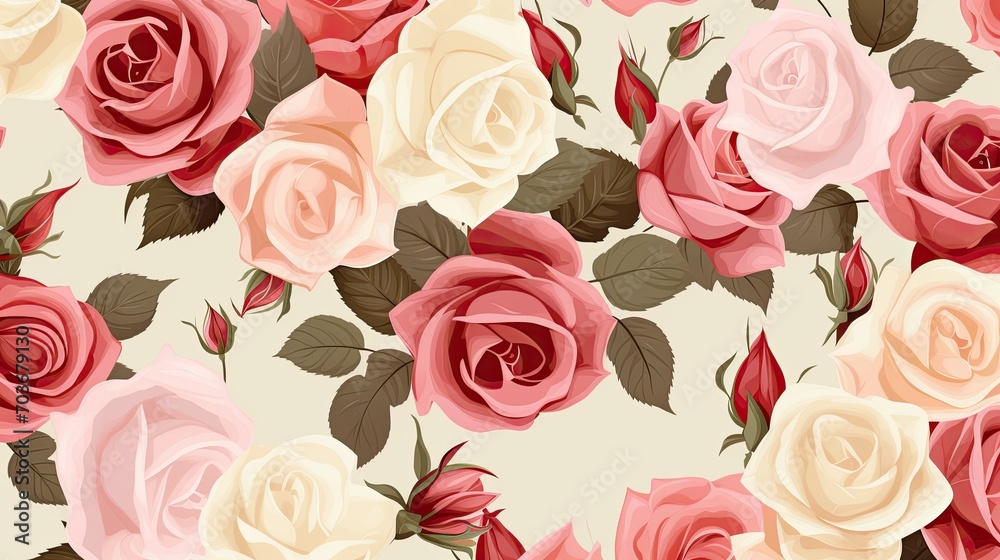 custom made wallpaper toronto digitalBeautiful roses background illustration. White, pink, and red flowers pattern.