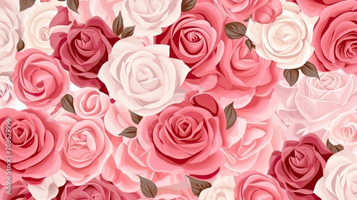 Beautiful roses background illustration. White  pink  and red flowers pattern.