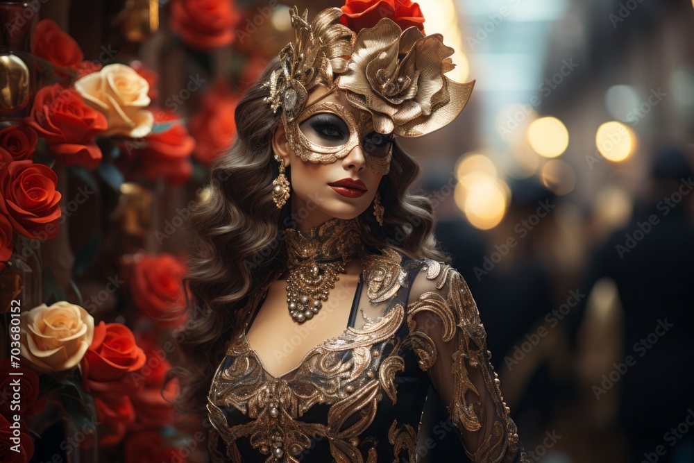 carnival mask in venice with flower decorations, beautiful woman, fantasy-inspired art. a costume ball. carnival mask in venice with flower decorations, beautiful woman, fantasy-inspired art. a costume ball.