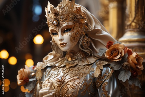 carnival mask in venice with flower decorations, beautiful woman, fantasy-inspired art. a costume ball. © MaskaRad