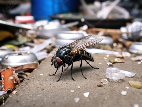 Flies land on piles of rubbish looking for food photo