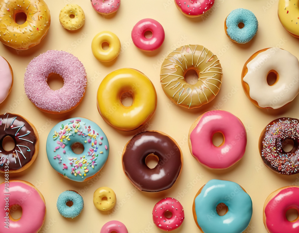 pink donut with sprinkles on a delicate background pink donut with sprinkles on a delicate background