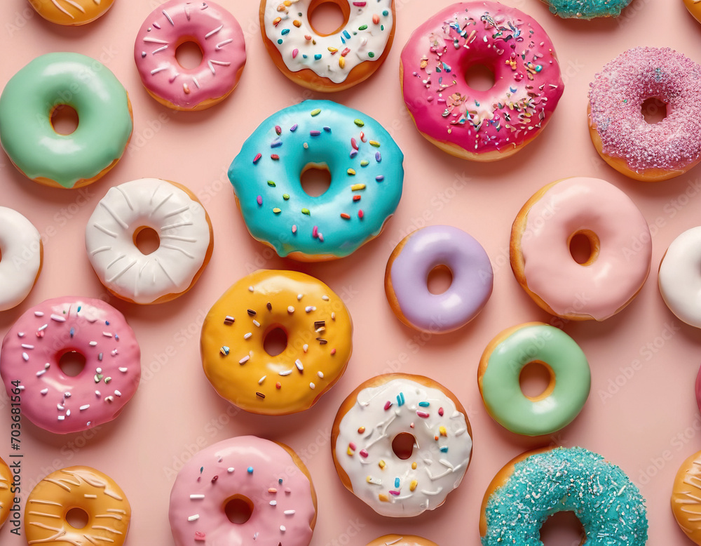 pink donut with sprinkles on a delicate background pink donut with sprinkles on a delicate background