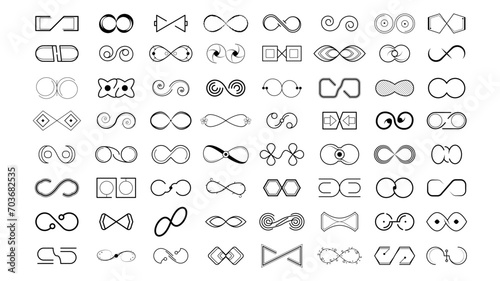 Set Black Collection Simple Line Infinity Signs Doodle Outline Element Vector Design Style Sketch Isolated Illustration