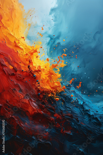 abstract painting hot lava colide with sea water photo