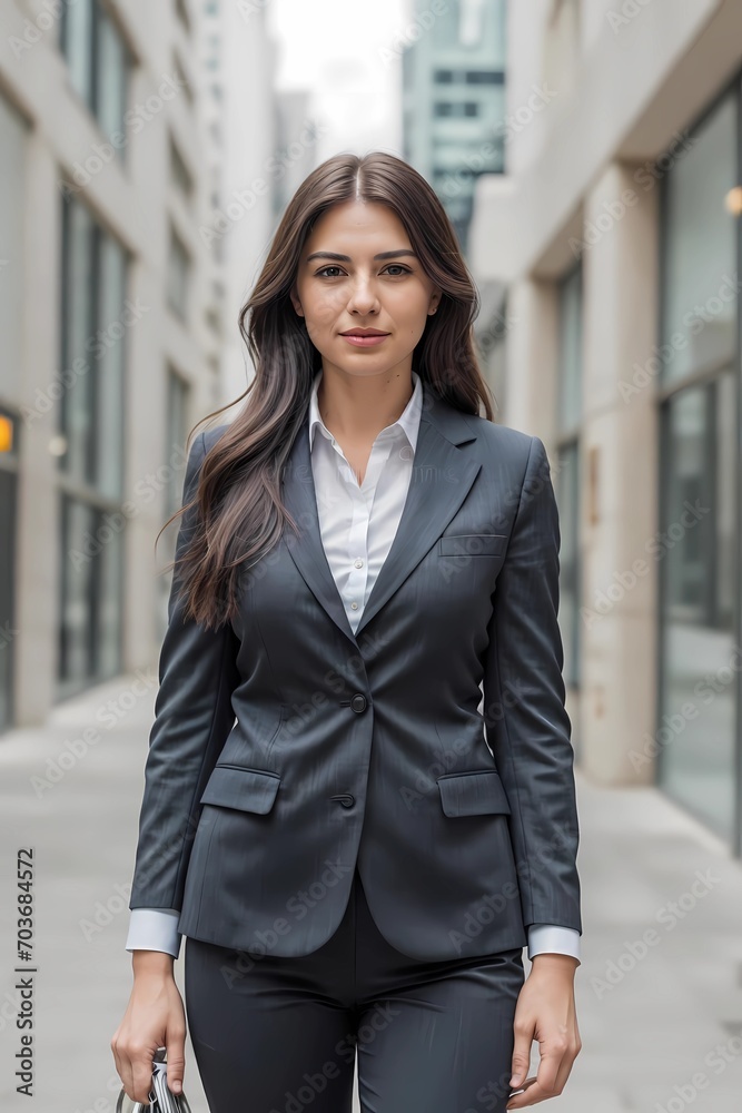 Fototapeta premium Portrait of a Businesswoman Standing Outside Office with Building Background