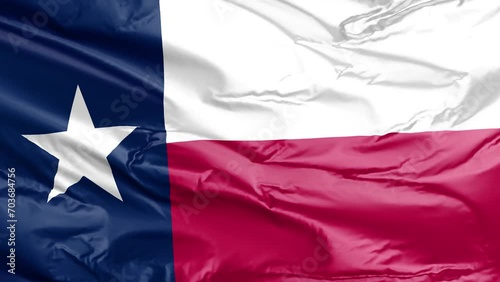 Waving flag of Texas State, TX, USA. 4K seamless loop 3D render animation. Beautiful high detail fabric cloth satin texture with wrinkles. Fullscreen close up, slow motion photo