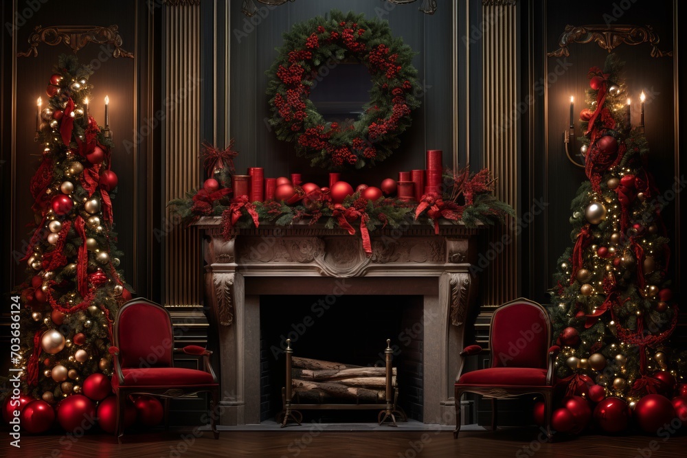 Traditional holiday accents creating a festive atmosphere in the backdrop