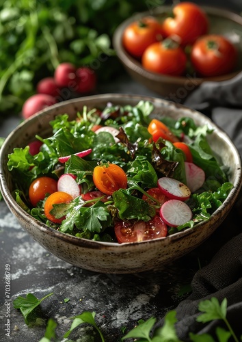 a bowl of salad with radishes and other vegetables