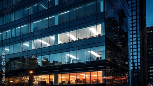 Glaring office building windows and signage contributing to urban light pollution