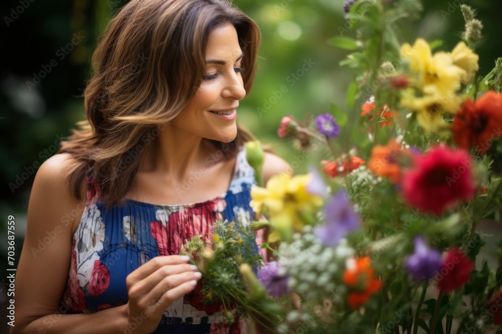 Portrait of a beautiful young woman florist in the garden Portrait of a beautiful young woman florist in the garden