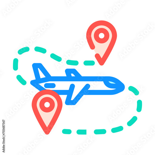 airplane track map location color icon vector. airplane track map location sign. isolated symbol illustration