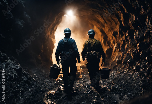 Miners working underground in a coal mine