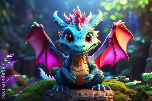 cute dragon with colorful fantasy photo