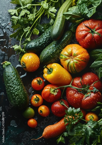 Top view Vegetables visible drops of water