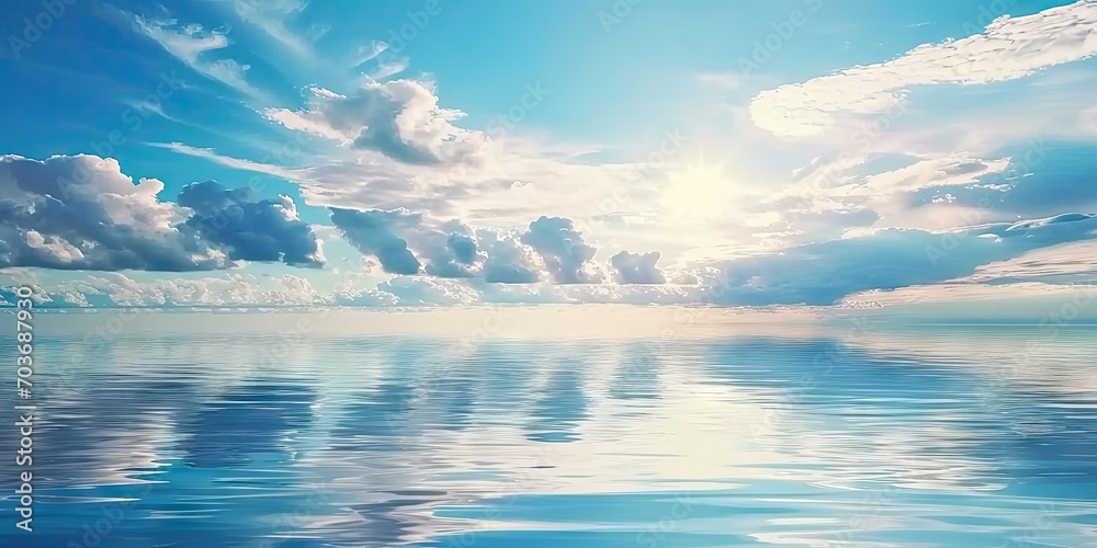Coastal serenity tranquil seascape with clear blue sky capturing  beauty of sunny day by ocean perfect for eliciting feelings of peace and relaxation
