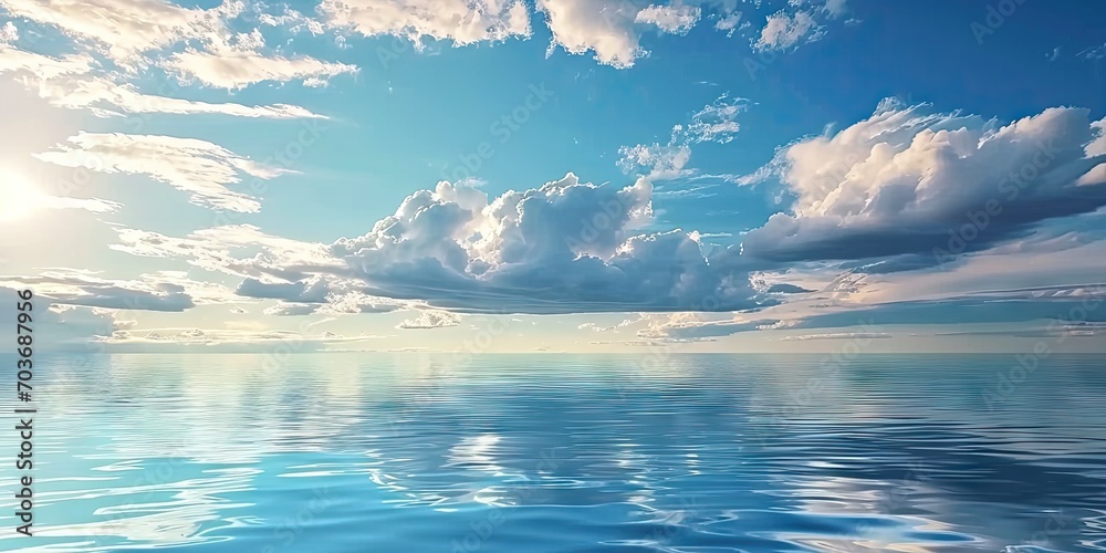 Coastal serenity tranquil seascape with clear blue sky capturing  beauty of sunny day by ocean perfect for eliciting feelings of peace and relaxation