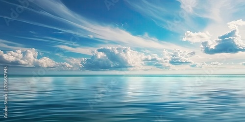 Coastal serenity tranquil seascape with clear blue sky capturing beauty of sunny day by ocean perfect for eliciting feelings of peace and relaxation