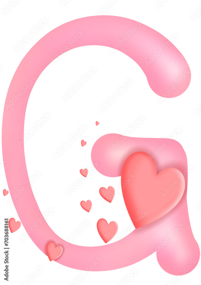 Alphabet letter G isolated illustration, valentine's Day theme with red hearts, set of illustrations alphabet A - Z Alphabet letter G isolated illustration, valentine's Day theme with red hearts, set of illustrations alphabet A - Z