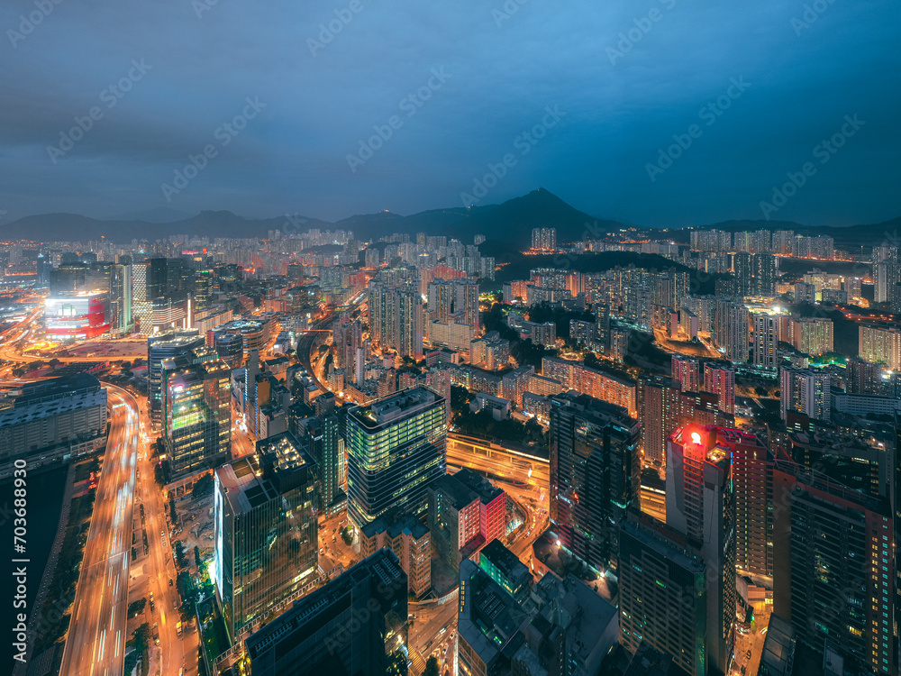 Hong Kong cityscape in aerial view