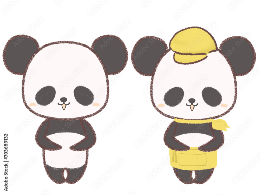 Fototapeta premium 両手を合わせて立つパンダ