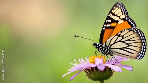 the minimalist enchantment of a single, delicate butterfly on a flower. 