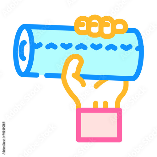 hand holding paper towel roll color icon vector. hand holding paper towel roll sign. isolated symbol illustration